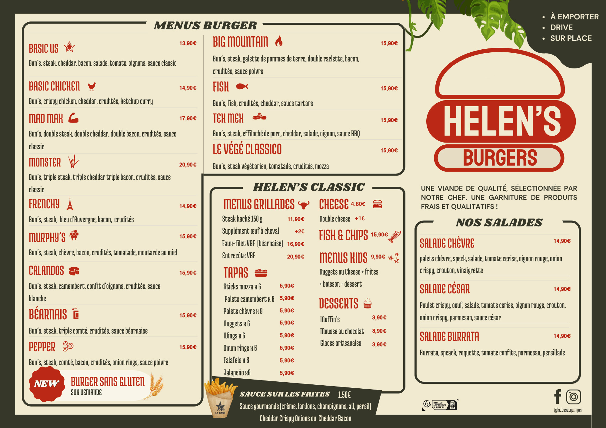 Tarifs Helen's Burger 2026